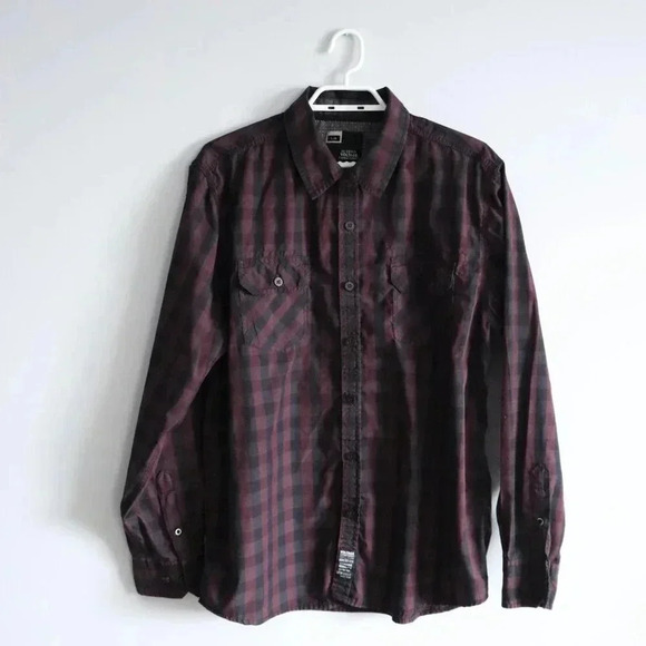 Denim Voltage Men's Large Purple Buttoned Long Sleeve Plaid Casual Stretch Shirt - Picture 1 of 14